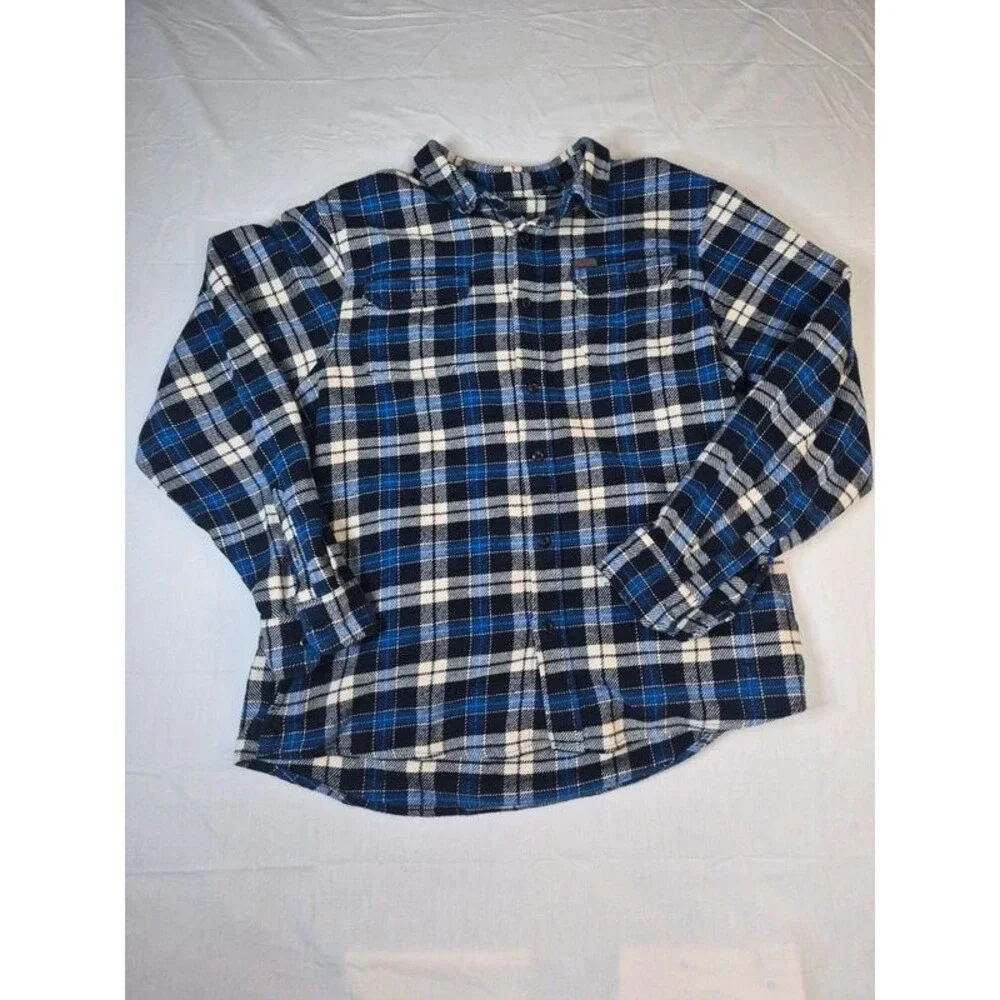 Orvis Flannel Shirt Mens Size XL Blue Black Plaid Heavyweight Long Sleeve